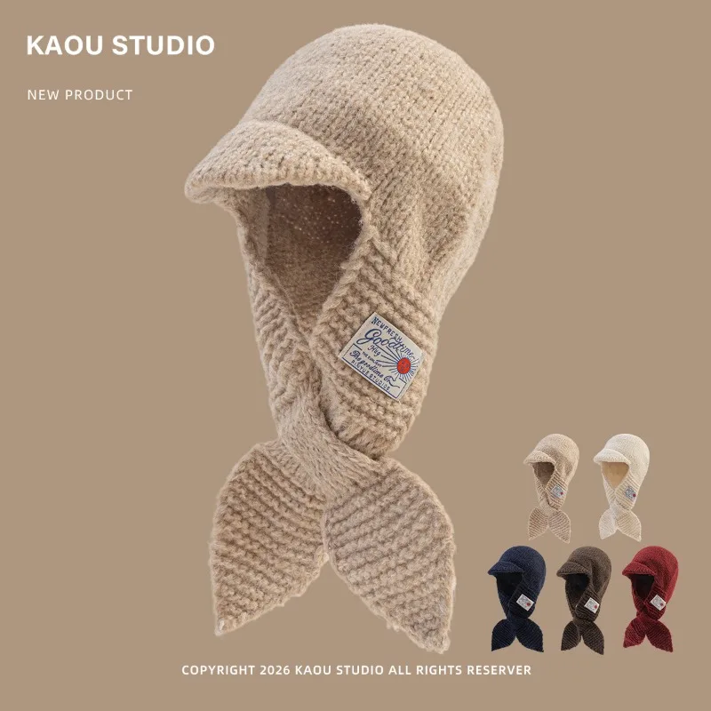 Korean Knitted Balaclava Hat Winter Outdoor Neck Scarf All-in-one Warm Cycling Ear Protection Bomber Hats for Men and Women