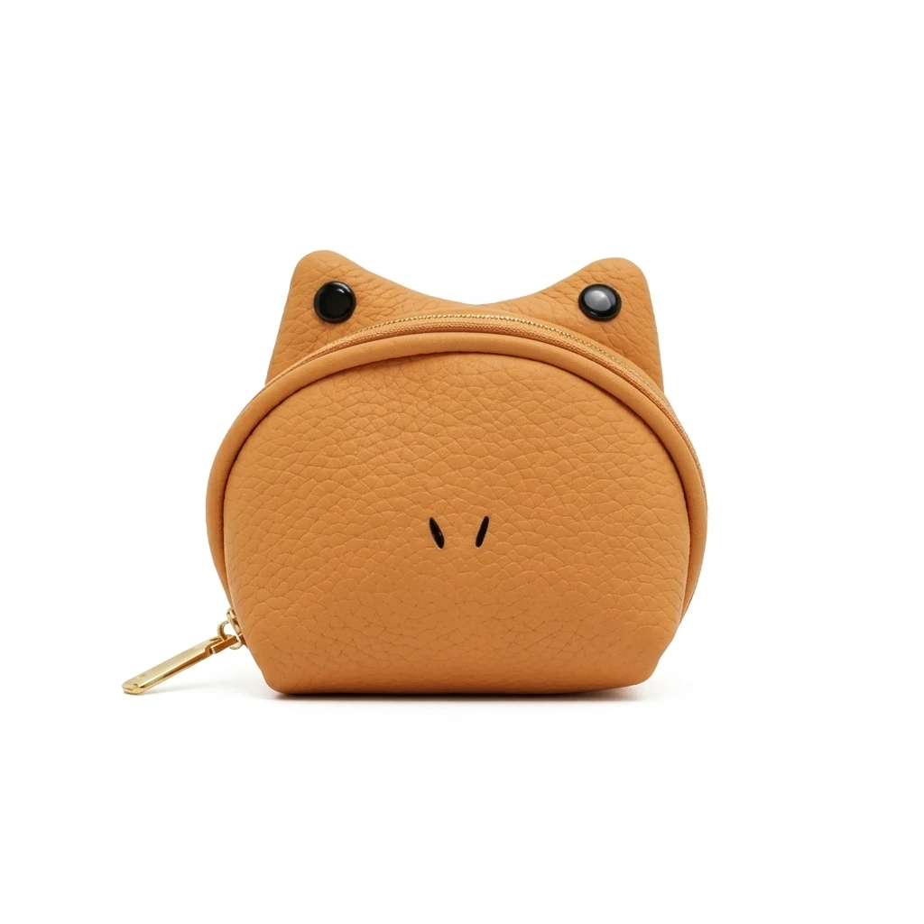 1pc Coin Purse Top Grain Cow Leather for Daily Commuting Cute Frog Shaped Key Holder Anti Loss Clasp Travel Wallet Bag