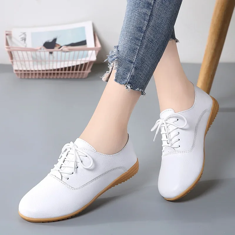 Women Hollow Out Oxford Shoes Girls Ballerina Trainers Soft Sole Flats Genuine Leather Moccasins Lace Up Loafers Summer Sandals