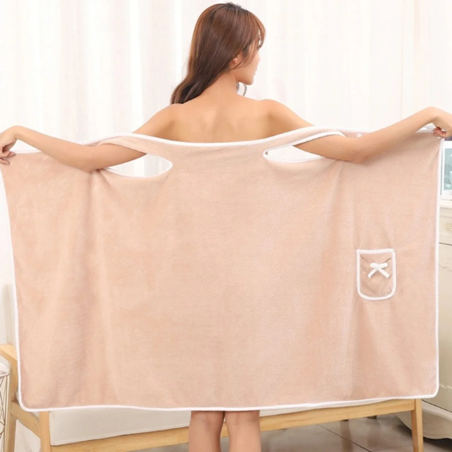 4-Piece Luxury Coral Fleece Wearable Bath Towel Set For Women - Ultra Soft, Absorbent & Cozy Spa Robes With Snap Closure And Poc