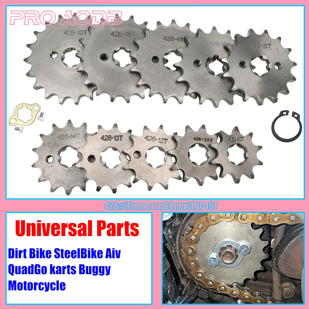 Motorcycle parts Sprocket 428 10T 11T 12T 13T 14T 15T 16T 17T 18T 19T 17mm 20mm Gear for Dirt Pit Bike ATV Quad Go Kart Buggy