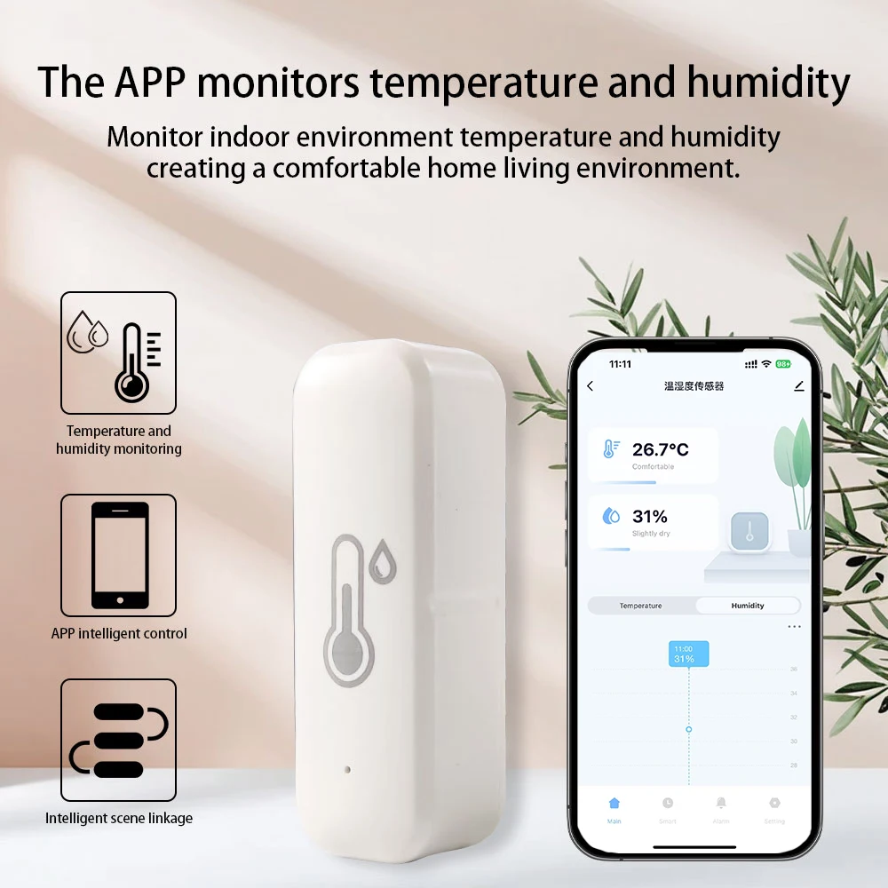 Tuya WiFi مستشعر درجة الحرارة والرطوبة مقياس حرارة متصل بالمنزلي متوافق مع Smart Life Alexa Google Assistant