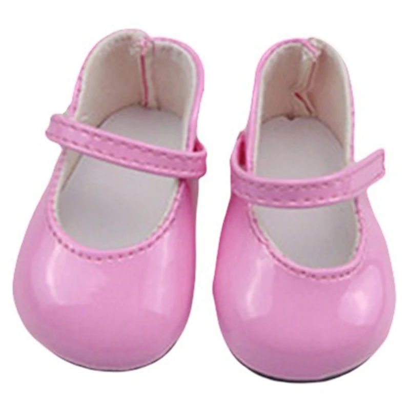 Girls Dolls Shoes Round Toe PU Princess Dress Shoes American Newborn Shoe Baby Toys Fit 43 Cm Baby Dolls