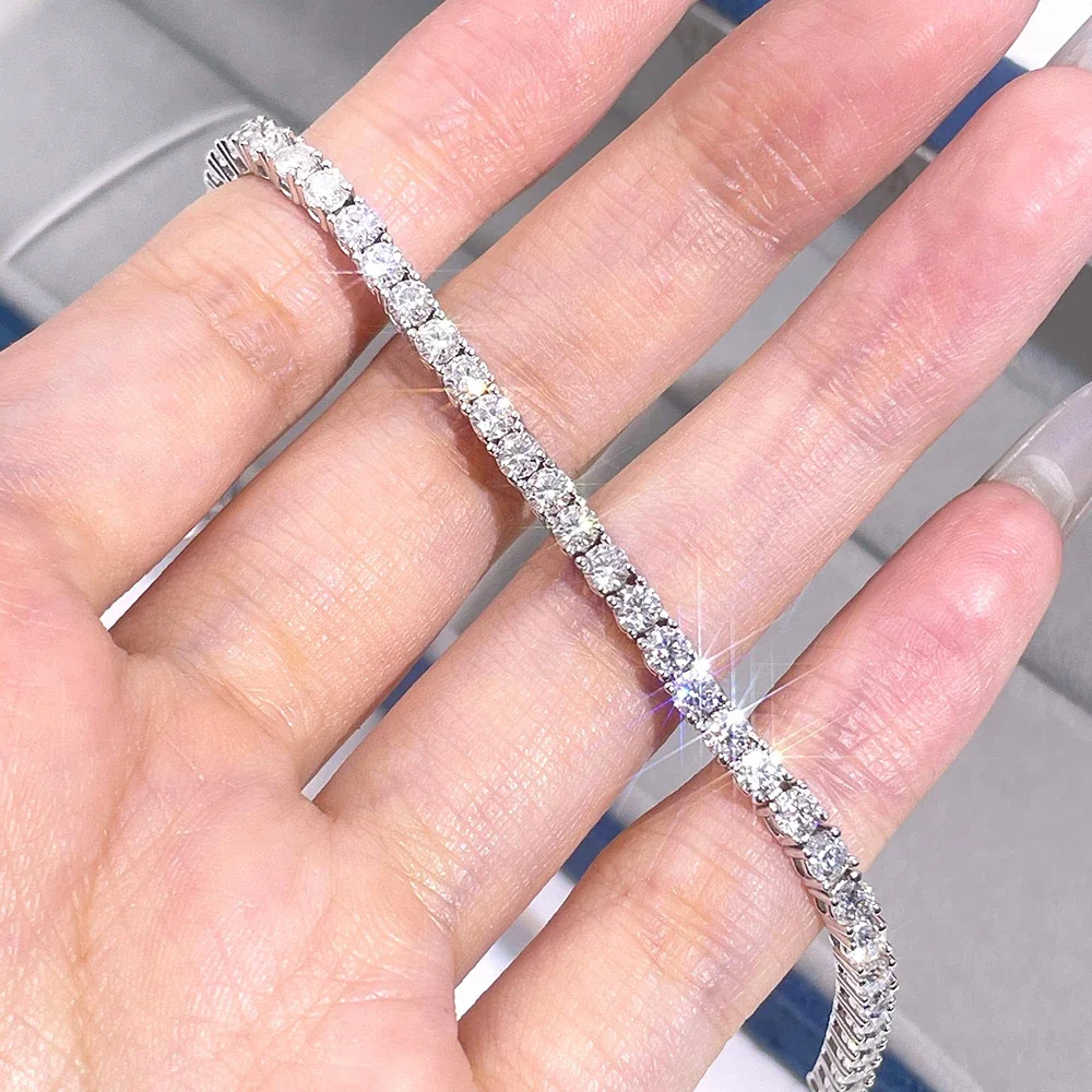 3mm 4mm Moissanite Tennis Bracelets for Women Man Sparkling Diamond GRA S925 Silver Plated White Gold Bracelet Wedding Jewelry