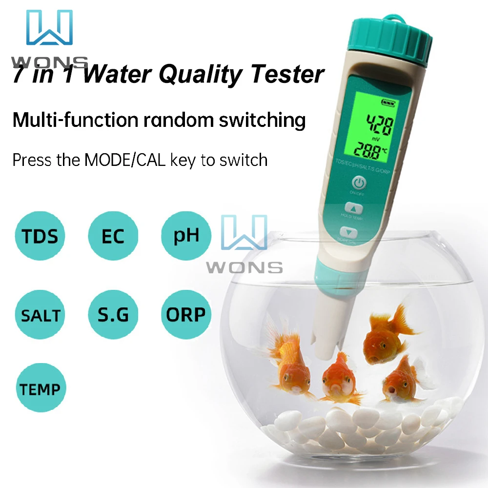 7 in 1 Water Quality Tester TDS EC ORP Salinity S. G PH Meter With Backlight Digital Water Quality Monitor Tester for Aquarium