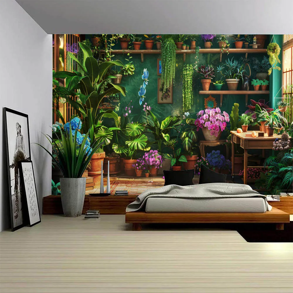 

Plant bonsai background tapestry flower wall window landscape wall hanging cloth home dormitory office decoration wall poster