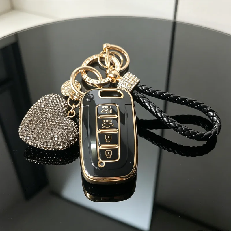 Gold Edged TPU for Hyundai Sonata 2012 for KIA Sorento Sedona Sportage Car Key Case Remote 4 Button Key Shell Cover Fob Holder
