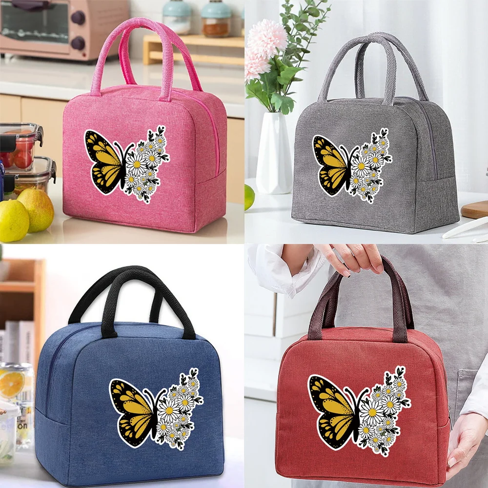 

Lunch Insulated Bag Thermal Food Picnic Bags Handbags Organizern Flower Butterfly Pattern Unisex Cooler Tote for Work