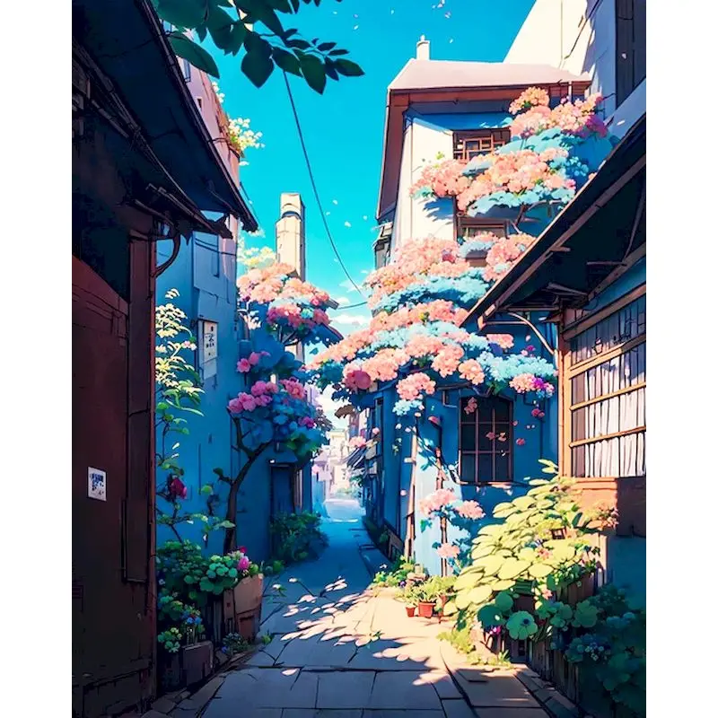 

GATYZTORY Acrylic Paint Painting By Numbers For Adult Flower Alley Picture With Numbers Crafts Gift Painting Home Decoration
