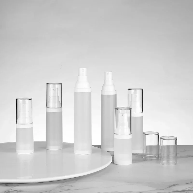 ポンプボトル 20ml 30ml 50ml 真空プラスチックポンプボトル 旅行用詰め替え香水容器 ホワイトフロストエアレススプレーボトル