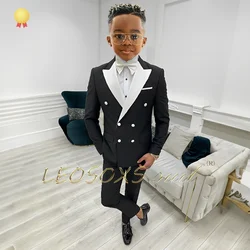 Traje de boda para niños, chaqueta y pantalones de doble botonadura, abrigo de cola, cuello puntiagudo, personalizado para niños de 3 a 16 años