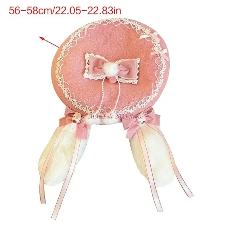 49ME Girls Furry Różowy melonik Wstążka Frędzle Spinki do włosów Kostium noworoczny