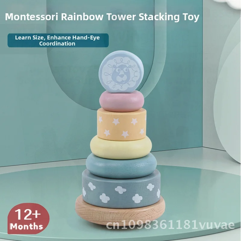 ของเล่นไม้ทรงหอคอยสีรุ้งแบบมอนเตสซอรี่ สำหรับเด็กอายุ 3-6 ปี ฝึกการรับรู้สี ขนาด และการประสานงานระหว่างมือและตา
