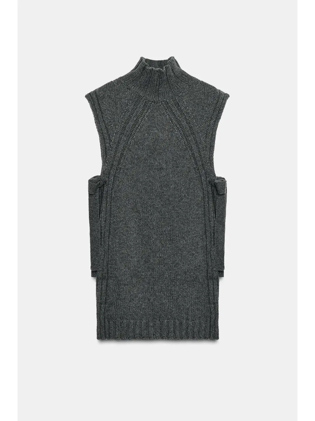 Autumnal Knitted Vest Sle Top with Side Slits And Bow Detail Long Svel Stand Collar Women's Faion Pure Color