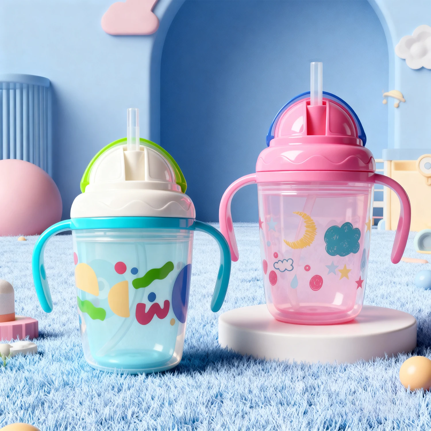 

230 мл двухслойная изолированная детская обучающая чашка для питья, милая соломенная чашка, полипропиленовая ширококалиберная детская чашка для воды, подарок на день рождения