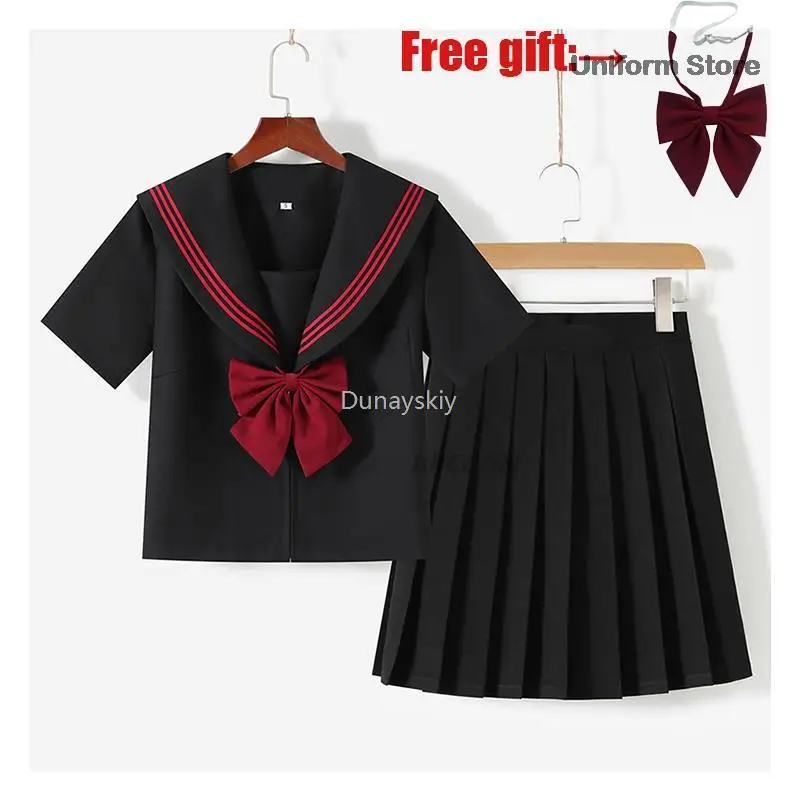 Zwart Rood Japanse Koreaanse Student School Uniform Juniform Meisje Anime Cosplay Matroos Pak Klas Top Rokken Jk Jurk