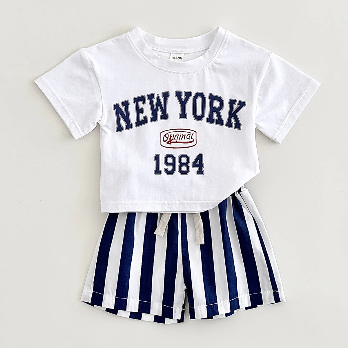 INS Summer Newborn Baby Boys Clothing 2Pcs Baby Infant Set Letter New York Print T-Shirt +Bars Shorts Infant Outfit Suit 0-3Y