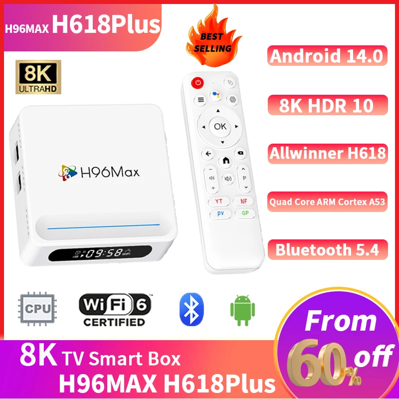 H96MAX H618 صندوق التلفزيون الذكي BT5.4 100M LAN Google Voice Assistant Android 4K + WiFi6 Allwinner H618 TV Box X98H Pro Set Top Box