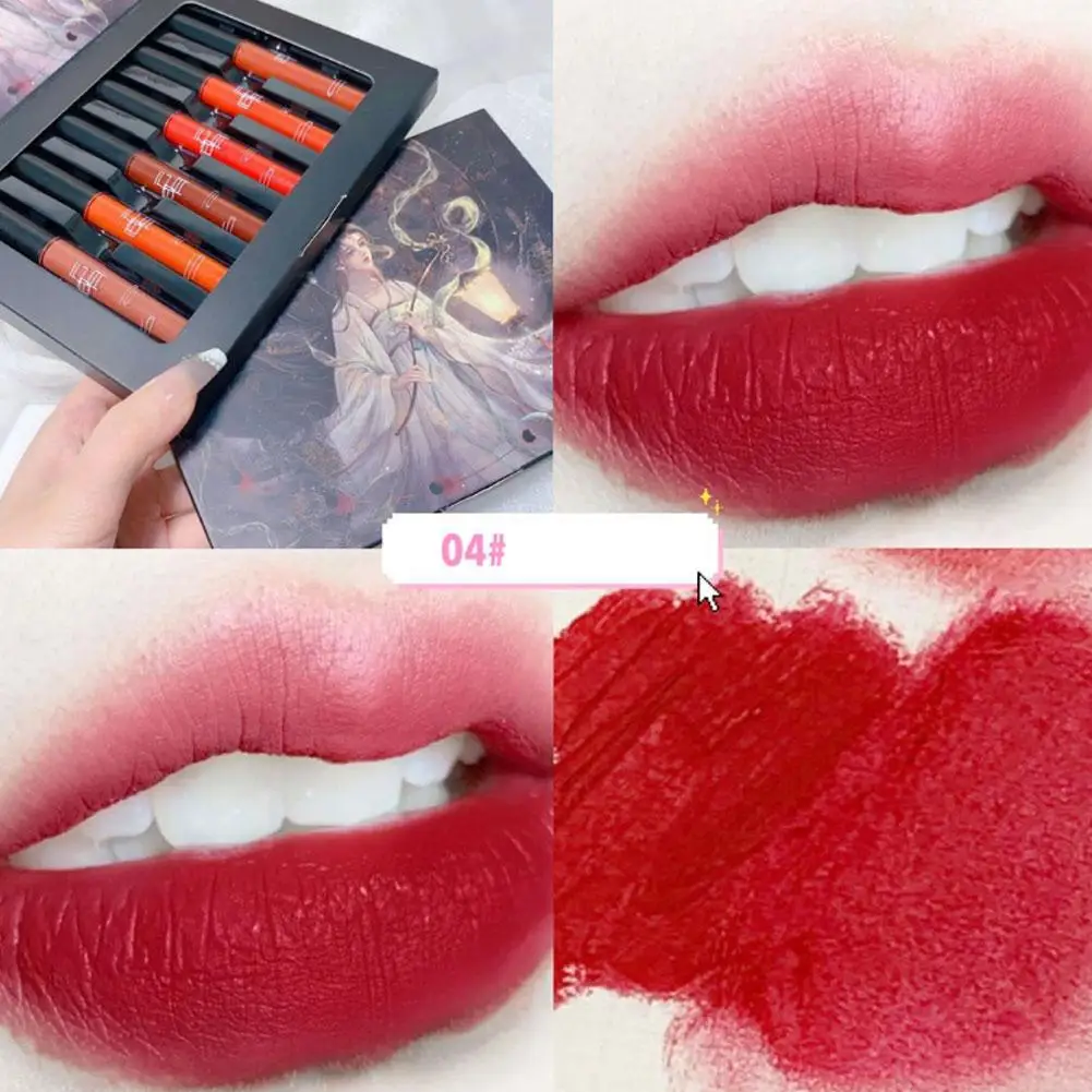 6 ชิ้น/กล่อง Foggy Matt Tint Lip Balm ครีมสี Velvet Matte ลิปสติกชุดแต่งหน้า Nude Lip Stick Make Up เครื่องสําอาง