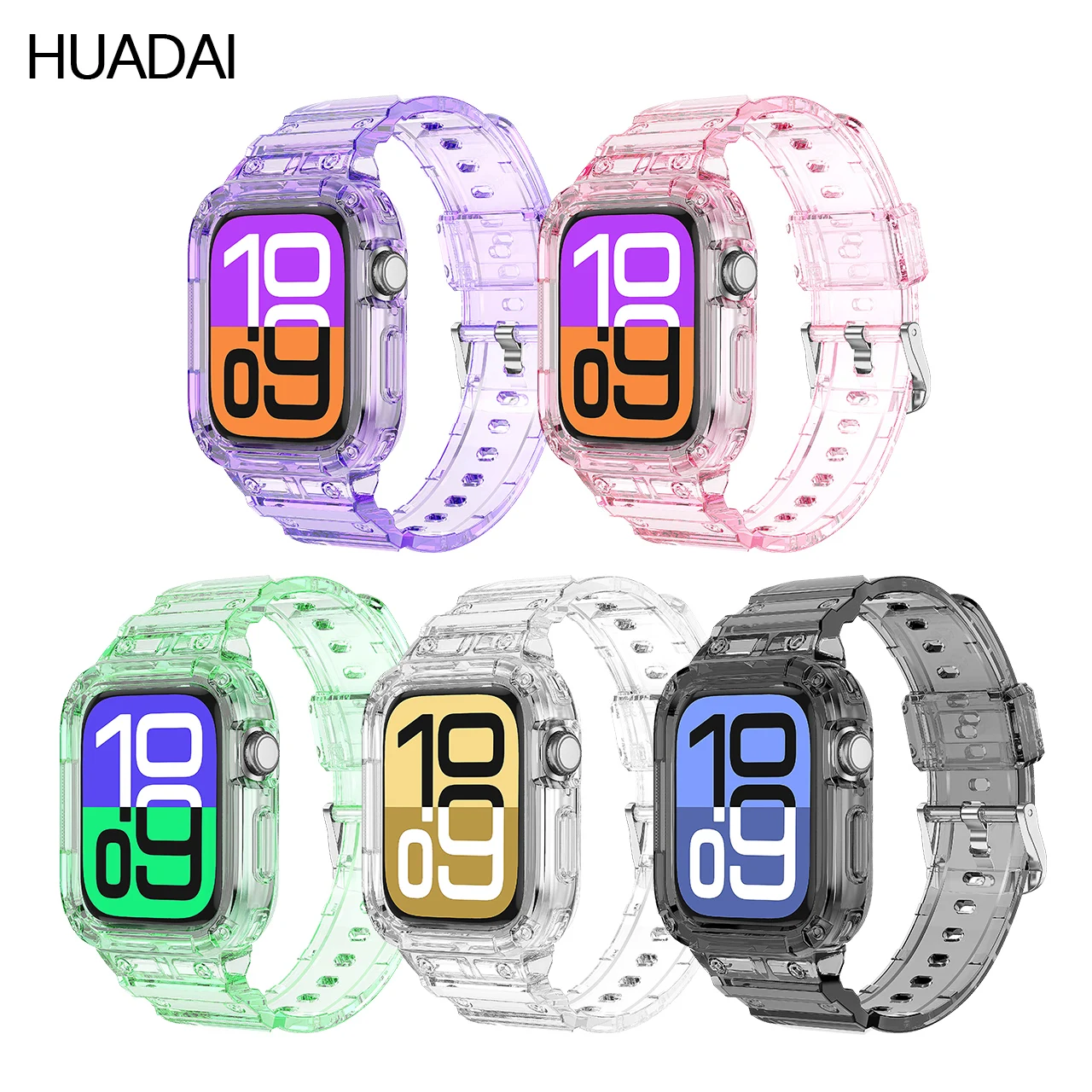 Niedliche transparente Silikonhülle + Armband für Apple Watch 42 mm 46 mm iWatch Band, transparentes Armband, kompatibel mit Apple iWatch