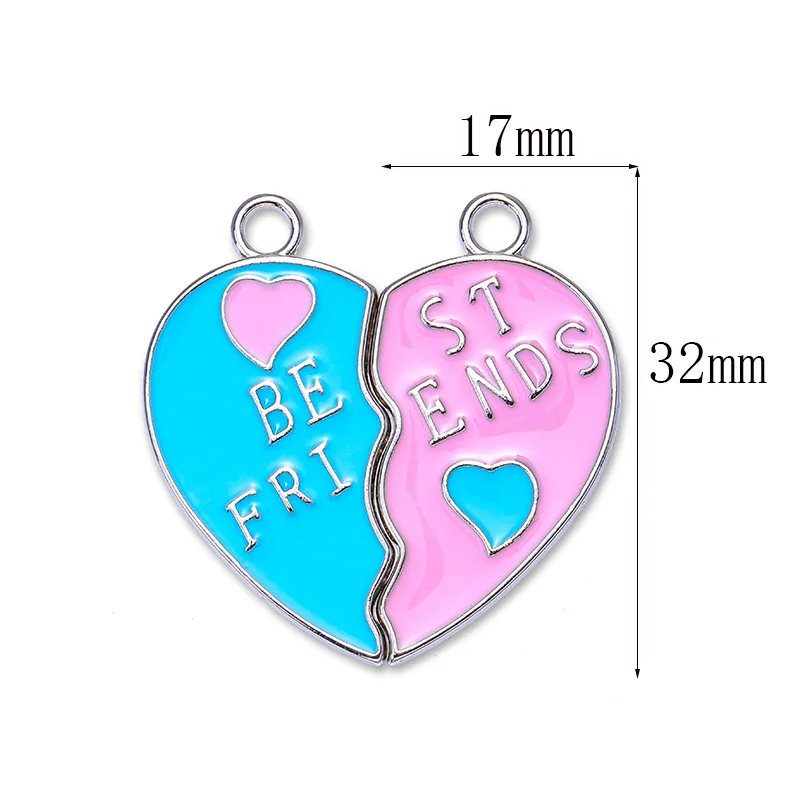 20 Pcs/lot Fashion Best Friends Heart UnicornPendant Charm For Couple Necklace Bracelet Key Chain DIY Handmade Jewelry Gift