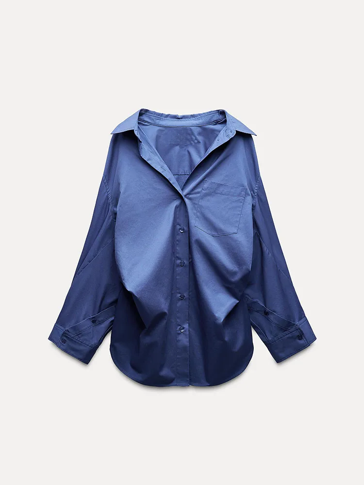 봄 신상 여성 셔츠 심플하고 다재다능한 우아함 배트윙 슬리브 스트라이프 턴다운 칼라 긴팔 2020458