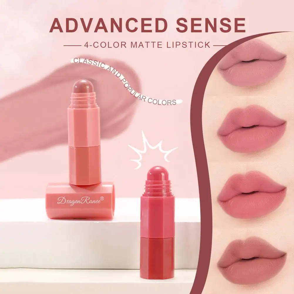 4 in 1 samt matten Lippenstift Stift wasserdichte dauerhafte Linien feine Lippen Antihaft-Lippen becher glatte Kosmetik Aufhellung b7r3