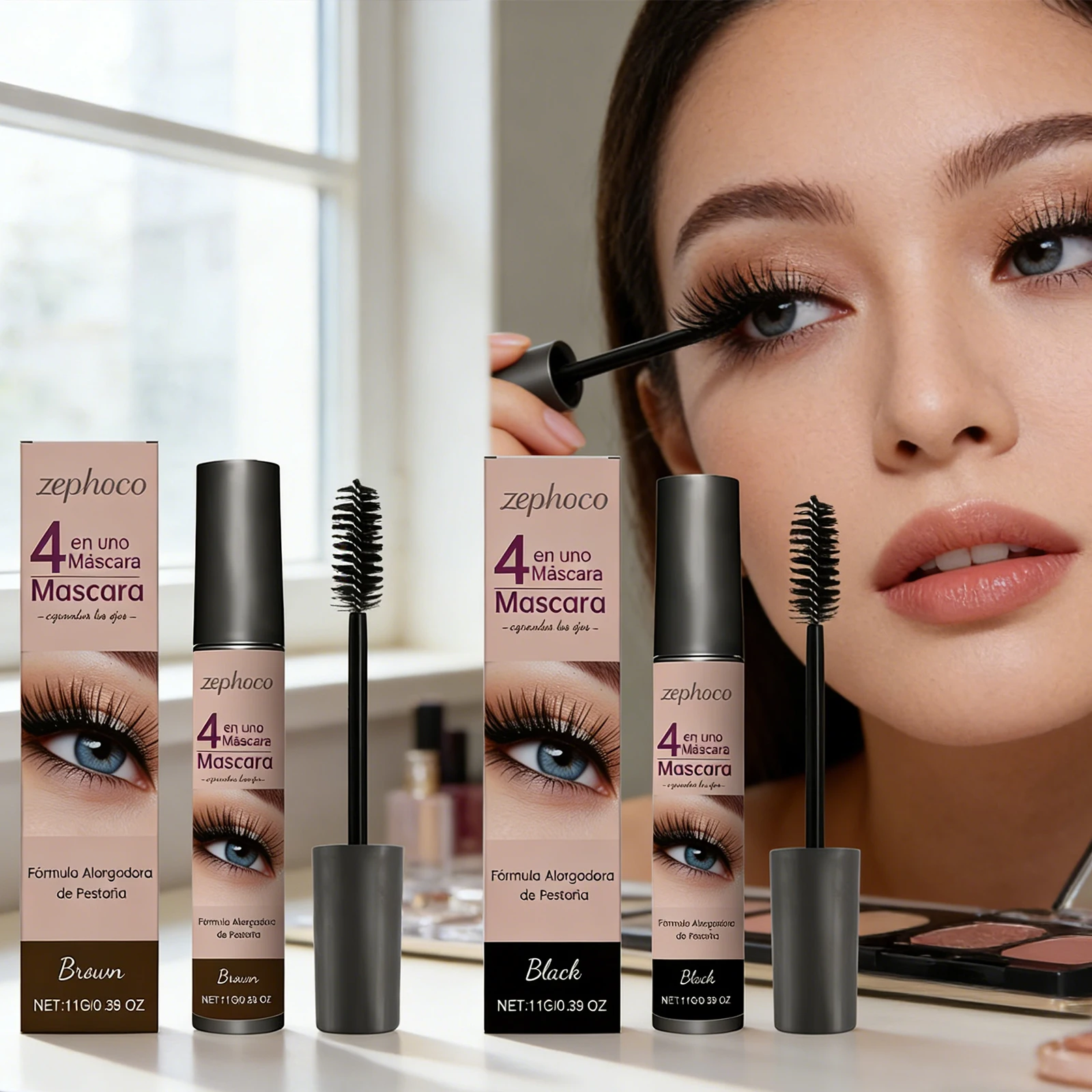 Máscara à prova d'água, preta, marrom, de longa duração, resistente ao suor, espessante, à prova de manchas, realça os cílios, cosméticos, maquiagem diária