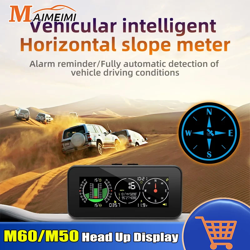 

M60 Head Up Display Speed Slope Meter Digital GPS M50 Inclinometer Car For HUD Compass Overspeed Alarm 4x4 Off Road Speedometer