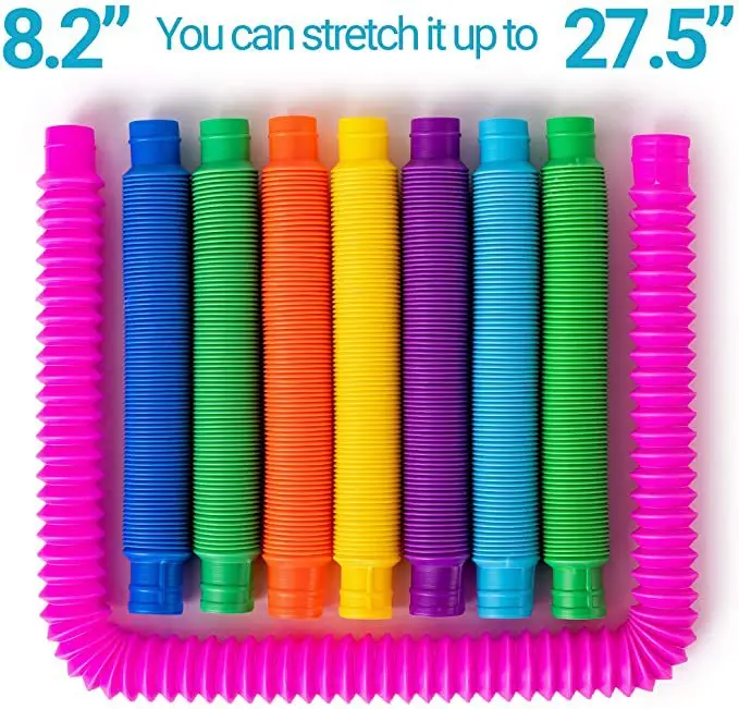 6PCS Colorful Fidget Pop Tube Toys Flexible Plastic Telescopic Stretch Tube Bellows Kids Teenager Adults Anti-stress Squeeze Toy