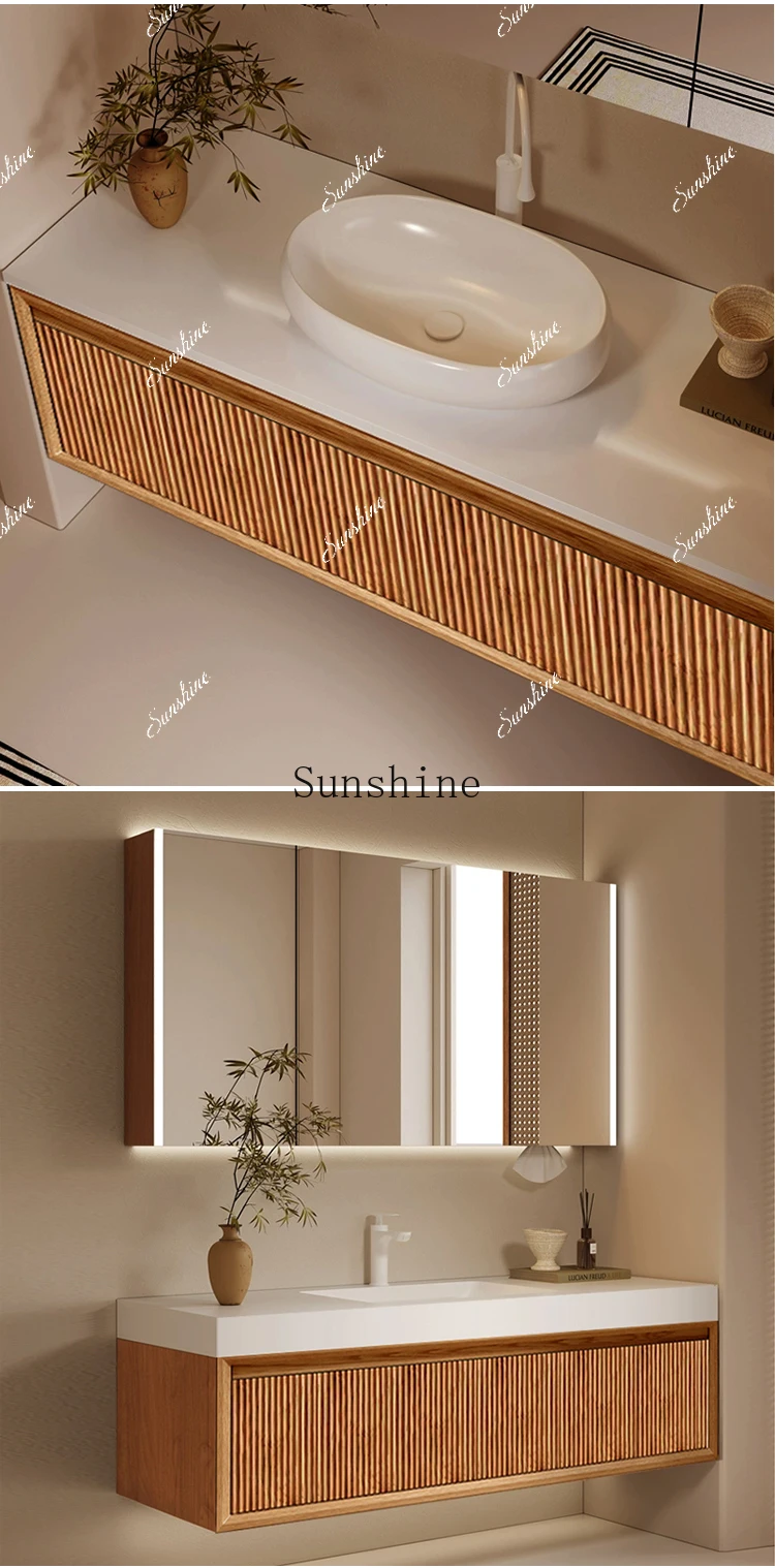 Log wind bathroom counter basin integrated sink baking paint solid wood bathroom combinationY