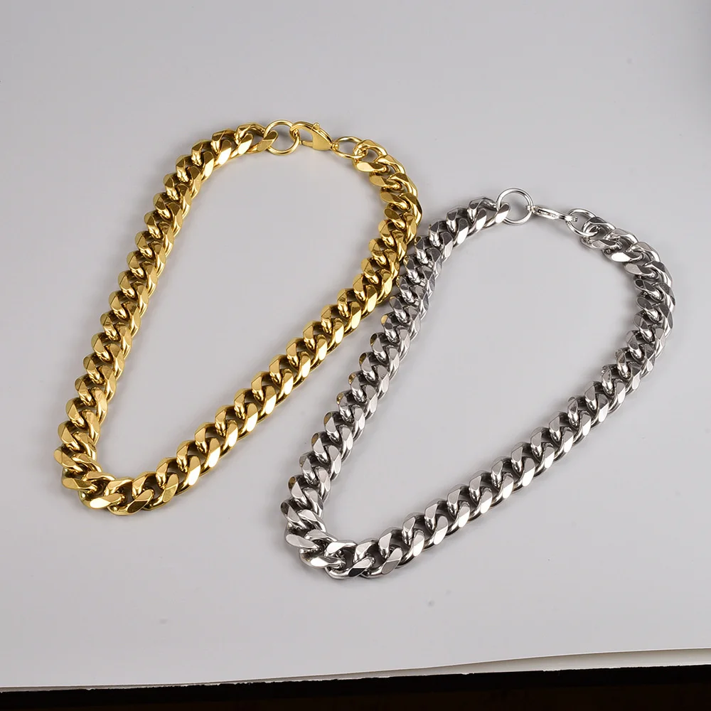 Zircon Buckle 10k 14k 18k Gold Plated 12mm Miami Stainless Steel Cuban Link Chain Necklace Set Men Jewelry Cuban Link