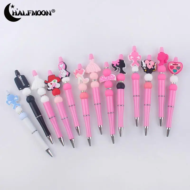 

Pink Silicone Bead Ballpoint Pen Sweet Cartoon Heart Dresses Bead Beadable Pen DIY Students Gift Teacher Multifunctional Pen