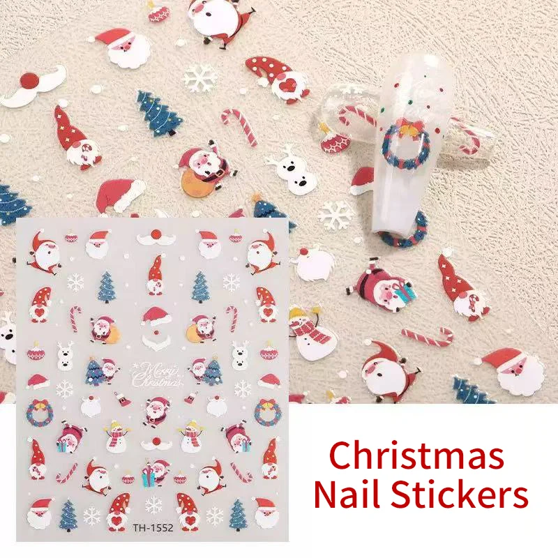 Calcomanías para uñas DIY, lindo pan de jengibre, Papá Noel, árbol de Navidad, campana, calcomanías para uñas, decoración de manicura para fiesta, deslizadores