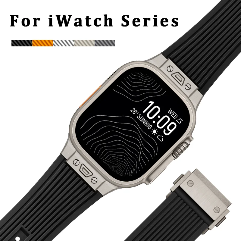 TPU Sport Strap For Apple Watch 9 45mm Ultra 2 49MM 44mm 42mm Titanium Color Silicone watch band for iWatch9 8 SE 7 6 4 5 3 2 1