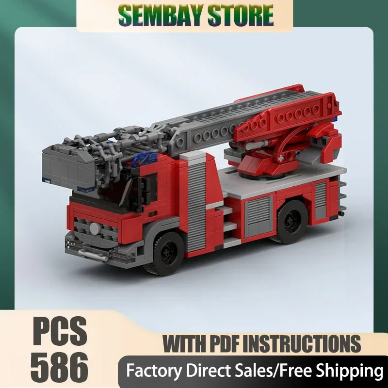Fire Fighting Model Moc Building Bricks Modular Fire Ladder Truck Model Technology Blocks Christmas DIY Toy Construction Gifts