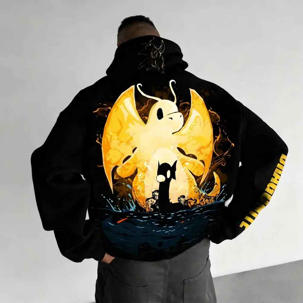 メンズ新しいポケモンゲーム共同ブランドジッパーパーカー秋/冬ユニセックス新しいドラゴニットプリントアメリカンカジュアルルーズセータートップ