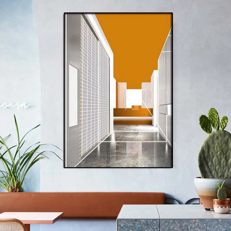 Orange Geometric Architectural Posters,Modern Abstract Wall Art Pictures,for Modern Living Room,Home Decoration,Canvas Paintings