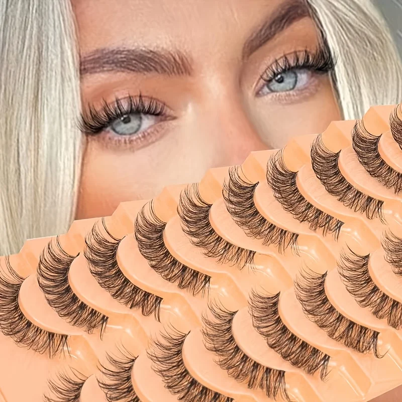10 Paar Künstliche Wimpern, Natürlich Dick und Geschwungen, 3D Transparenter Schaft aus Echthaar, 6-15mm Komfortabel und Weich