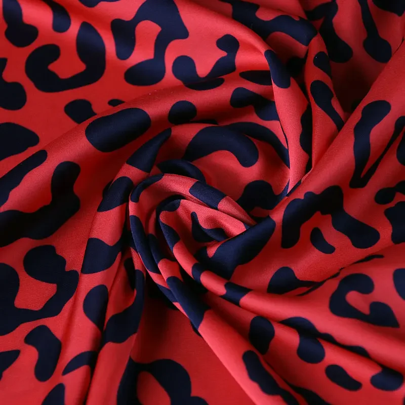 Leopard Printed Red Polyester Satin Fabric Brand Fashion Design Summer Soft Women\'s Dress Clothing Cloth Diy Sewing by the Meter