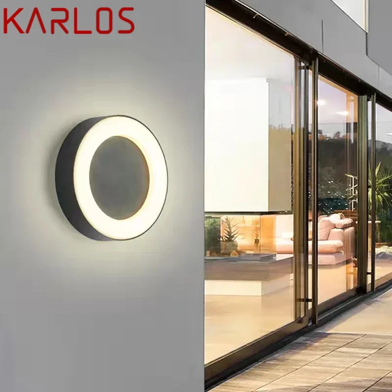 KARLOS Outdoor Modern Wall Lamp Simple LED Vintage Sconces Waterproof Round for Balcony Corridor Courtyard Lighting Decor