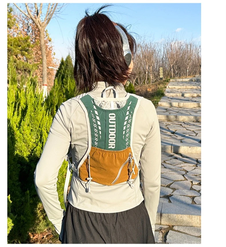 Reflektierende Laufweste mit Trinkflaschenhalterung, Fahrradrucksack für Outdoor-Sportarten wie Klettern, Wandern, MTB und Rennrad – Verstellbare Westentasche – Detail 11