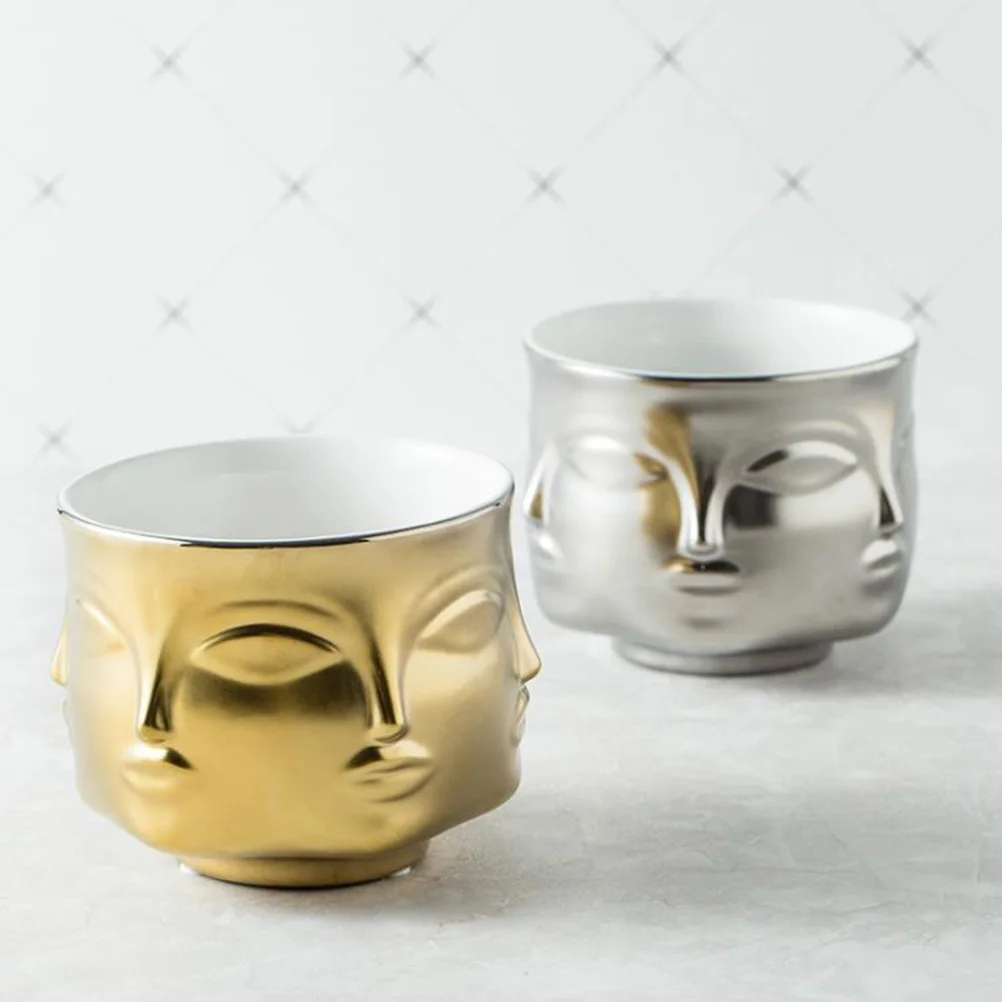 

Man Face Flower Vase Home Decoration Accessories Modern Ceramic Vase for Flowers Pot 13 x 9.5cm - Gold