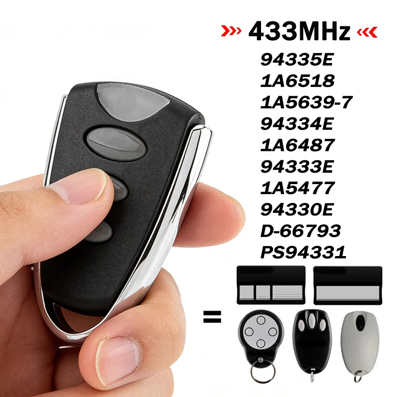 

Совместимость с пультом дистанционного управления гаражными воротами HOMENTRY PS94331 1A5639-7 94335E 1A6518 94334E 1A6487 94333E 1A5477 94330E 433,92 МГц.