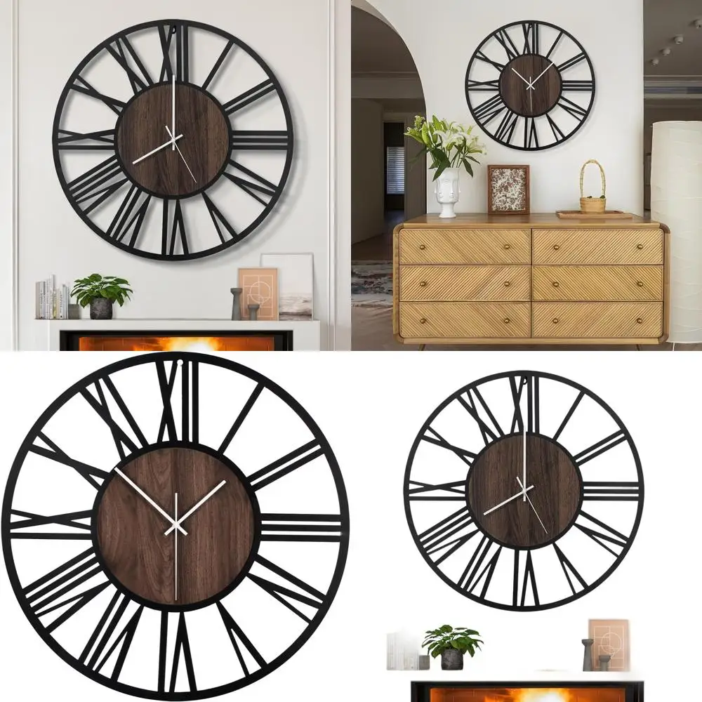 

Бесшумные настенные часы в винтажном стиле, 24 дюйма, с питанием от батареек — современный деревянный дизайн для гостиной, спальни, офиса