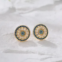 NEWBUY Luxury AAA Cubic Zirconia Pave Setting Copper Jewelry Gold Color Round Stud Earrings For Women Girl
