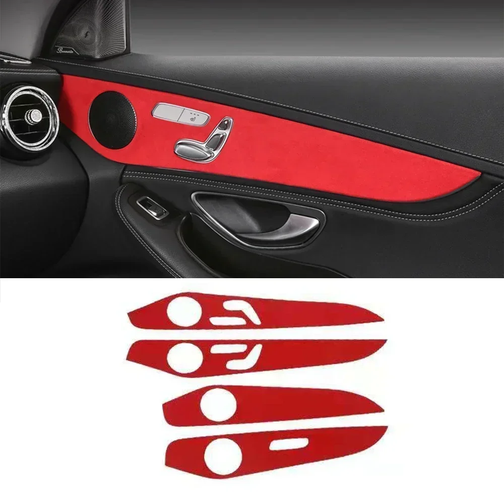 4PCS Alcantara Styling Interior Door Handle Decoration Trim Cover For Mercedes Benz AMG W205 C63 GLC260 C280 E Class 2015 - 2018