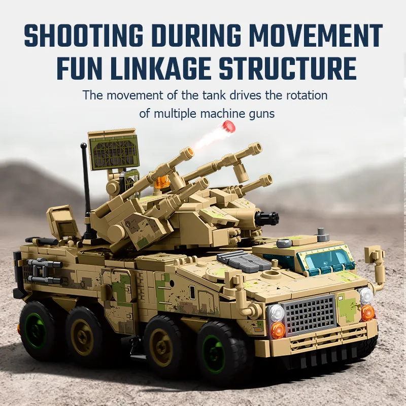 SEMBO 765pcs Anti-Aircraft Artillery Vehicle Assemblage Building Blocks MOC Military Series Car Model Bricks Toys Birthday Gifts