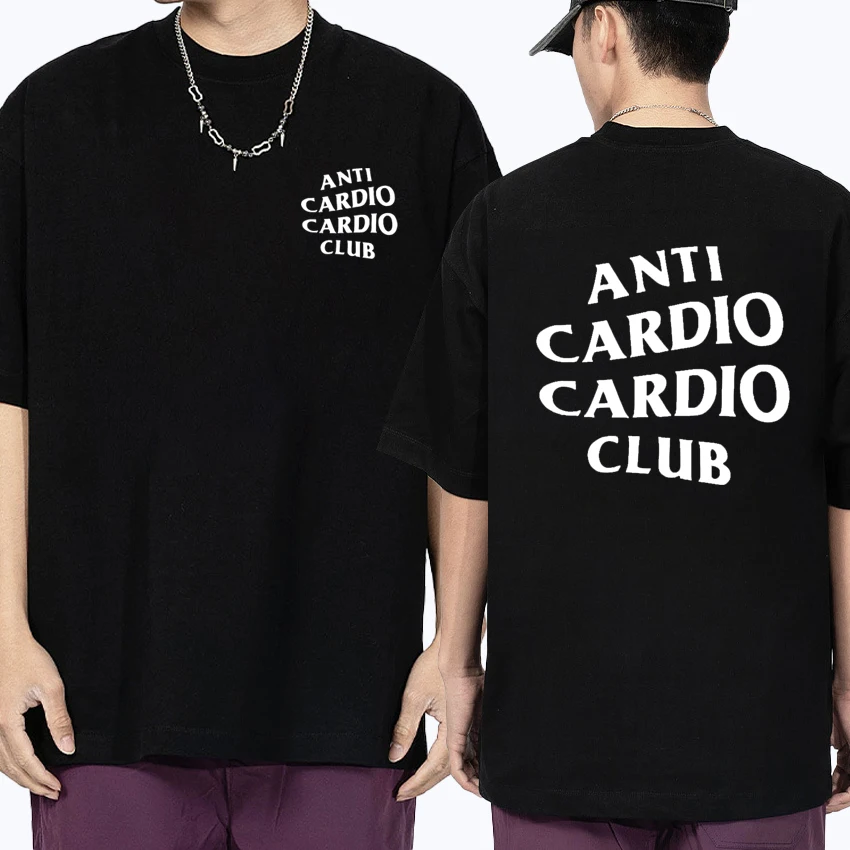 

Fashion Street Hip Hop Anti Cardio Club Oversized t-shirt Double Sided Print Cotton short sleeve t-shirts Crew Neck Unisex Tops