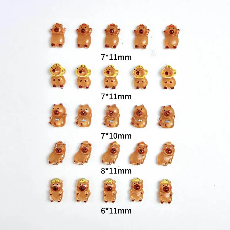 30PCS Resin Kawaii Brown Guinea Pig Nail Art Decoration Cartoon Cute Capibala Hamster Nail Charms for Making DIY Press on Nails